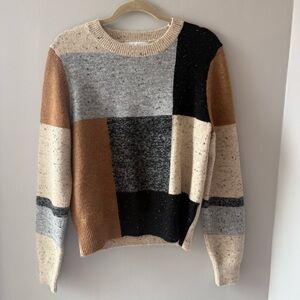 ANTHROPOLOGIE JOHN + Jenn Colorblock Sweater in Black, Gray, and Brown Size Larg